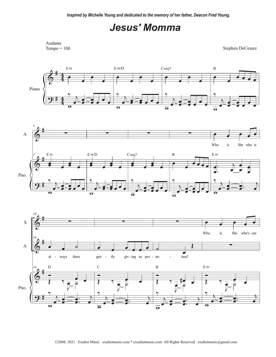 Book cover for Jesus' Momma (Duet for Soprano and Alto solo)