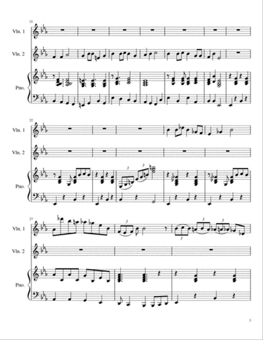 Winter Medley for Two Violins and Piano (Up On The Housetop, Jolly Old Saint Nick and Jingle Bells) Violin scores gallery preview page 3
