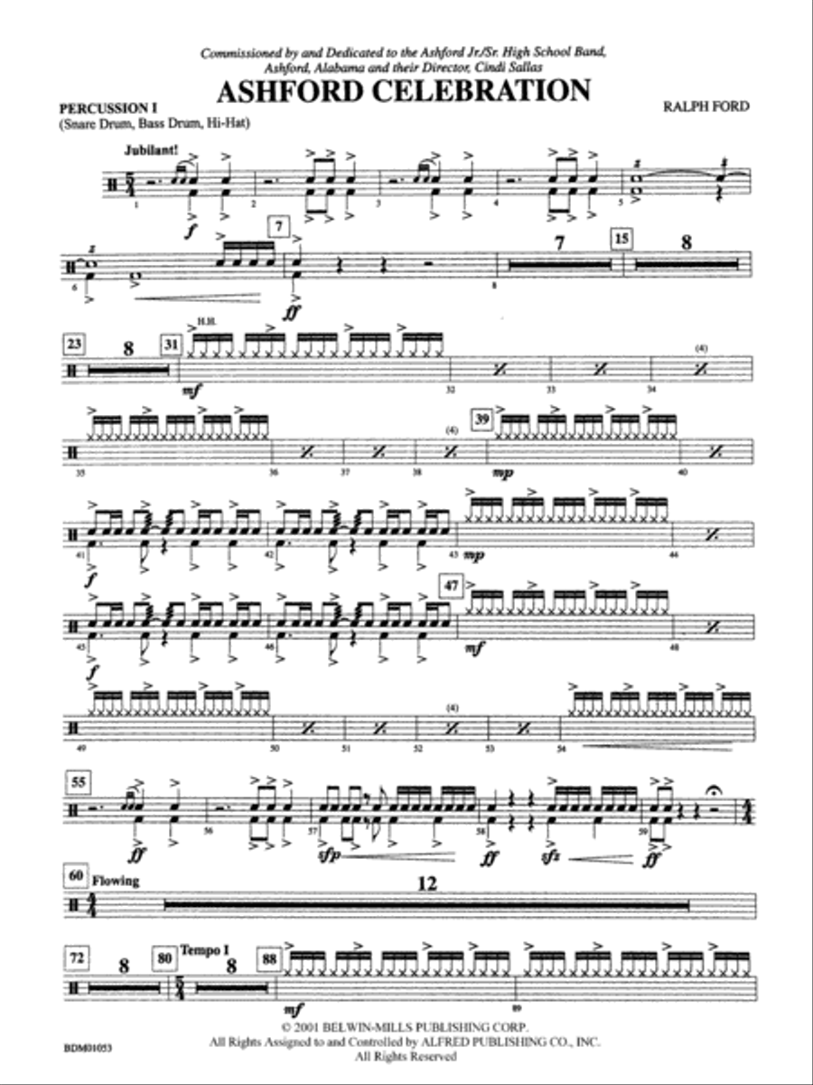 Ashford Celebration: 1st Percussion Concert Band scores gallery preview page 1