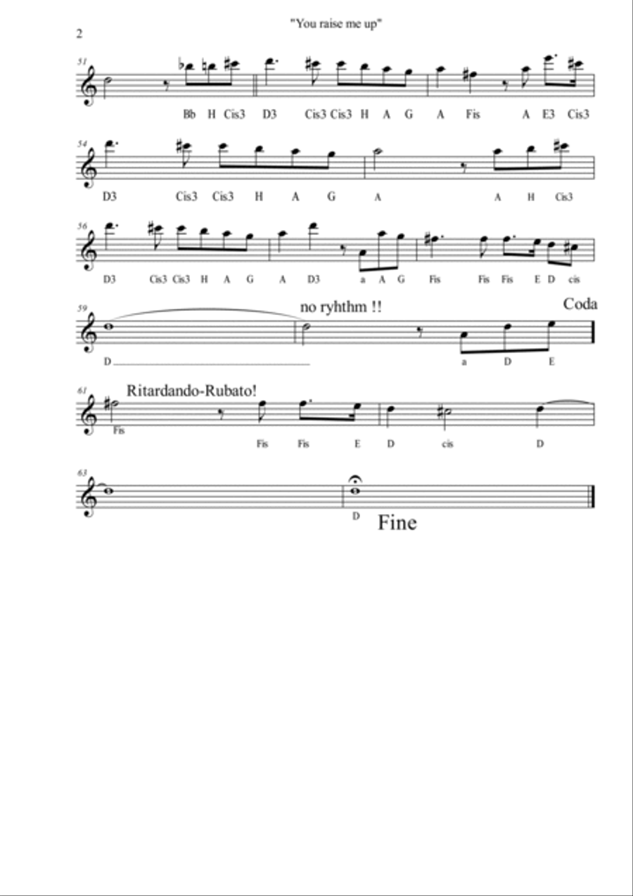 You Raise Me Up by Josh Groban Tenor Saxophone Digital Sheet