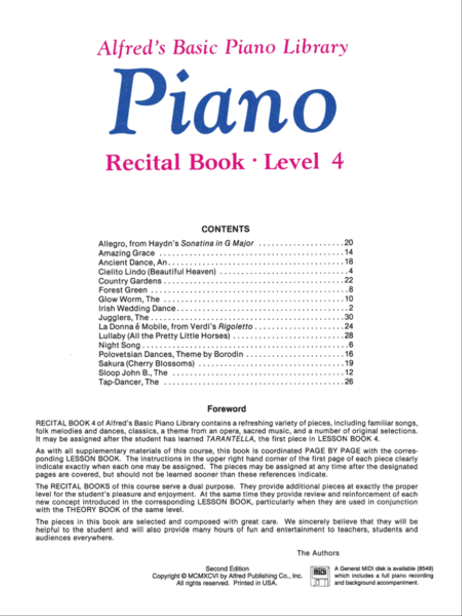 Alfred's Basic Piano Course Recital Book, Level 4 Piano Method scores gallery preview page 2