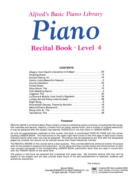 Alfred's Basic Piano Course Recital Book, Level 4