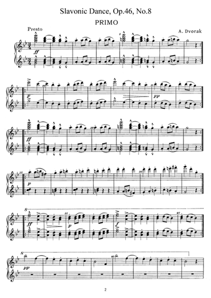 Dvorak Slavonic Dance, Op.46, No.8, for piano duet, PD888