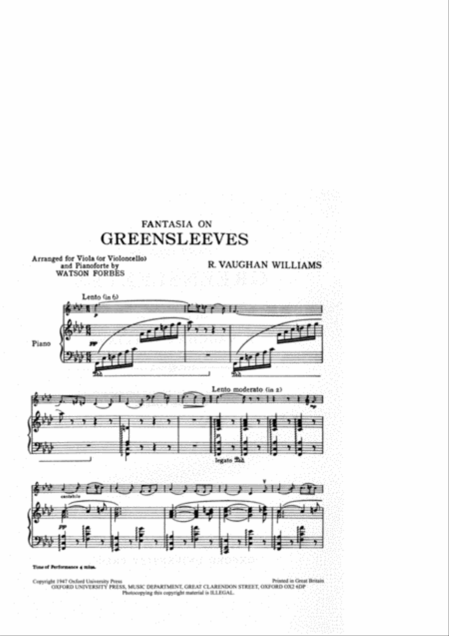 Fantasia on Greensleeves by Ralph Vaughan Williams Cello Sheet