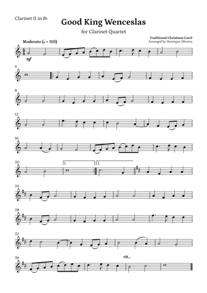 5 Christmas Carols (Clarinet Quartet) - Easy Intermediate Level image number null