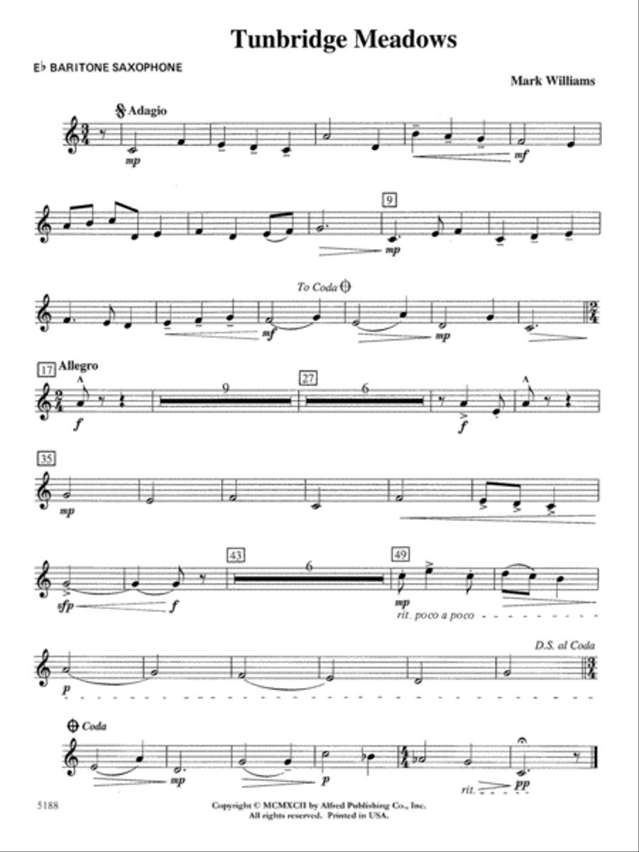 Tunbridge Meadows: E-flat Baritone Saxophone Concert Band scores gallery preview page 1
