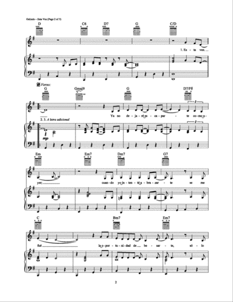 Esta Vez Esta Vez Piano, Vocal, Guitar scores gallery preview page 2