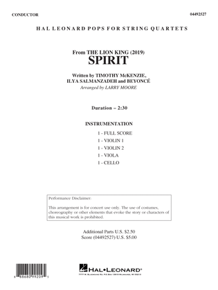 Book cover for Spirit (from The Lion King 2019) (arr. Larry Moore) - Conductor Score (Full Score)