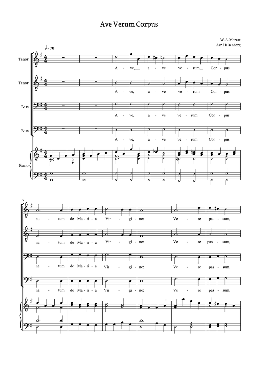 Mozart - Ave Verum Corpus for TTBB TTBB scores gallery preview page 1
