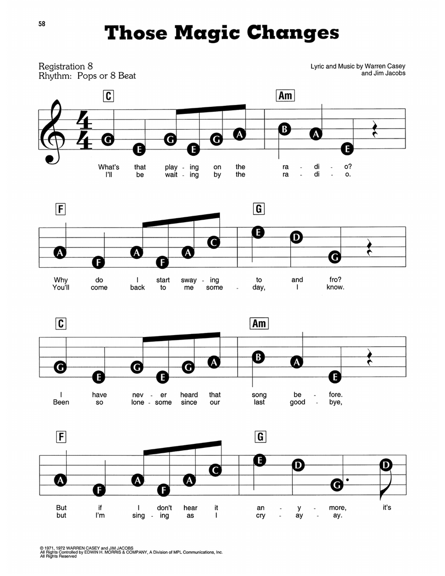 Those Magic Changes (from Grease) Electronic Keyboard scores gallery preview page 1