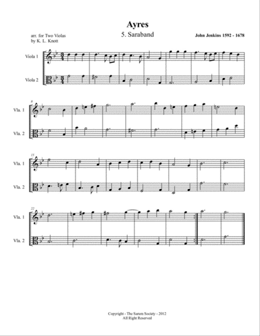 10 AYRES for 2 Violas by John Jenkins (arr. K. L. Knott) Viola scores gallery preview page 5