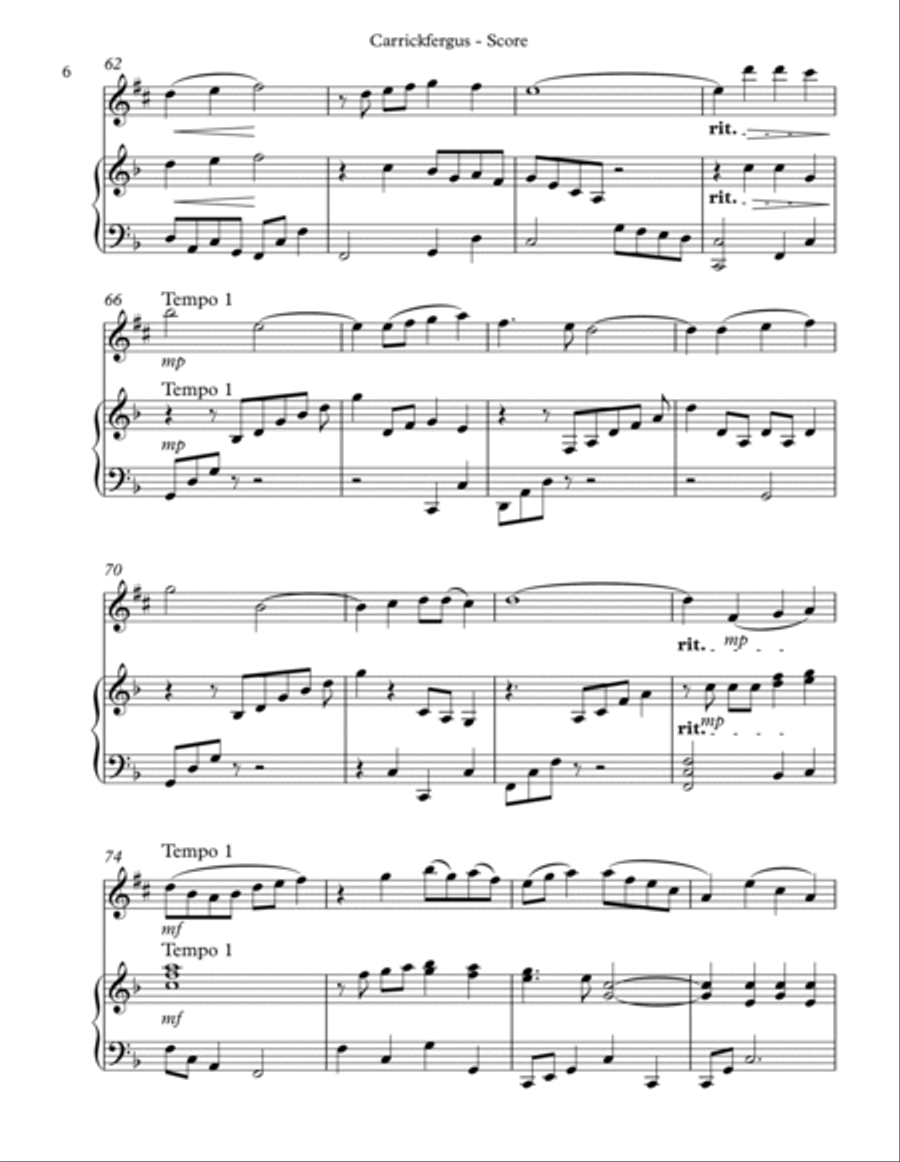 Carrickfergus Duet for Eb Alto Saxophone & Harp image number null