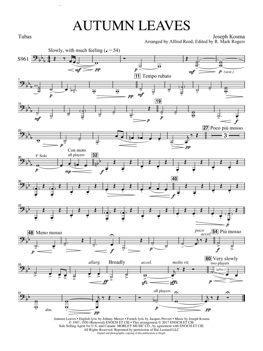 Autumn Leaves (Les feuilles mortes) - Tuba Concert Band scores gallery preview page 1