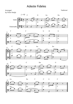 Adeste Fideles Violin and Cello W Slurs and Chord Symbols
