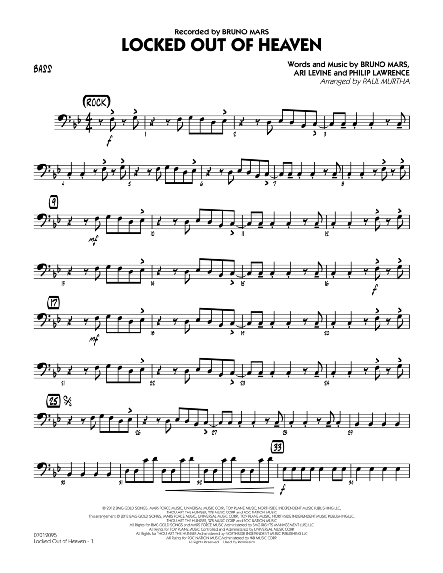 Locked Out of Heaven - Bass Jazz Ensemble scores gallery preview page 1