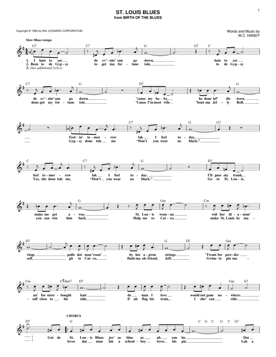 St. Louis Blues St. Louis Blues Piano scores gallery preview page 1