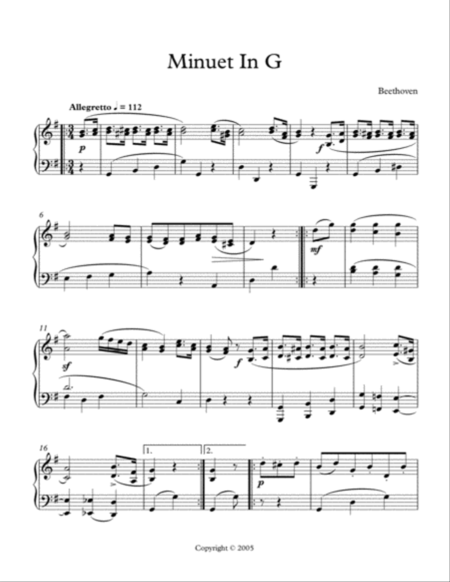 Minuet In G Piano Method scores gallery preview page 2