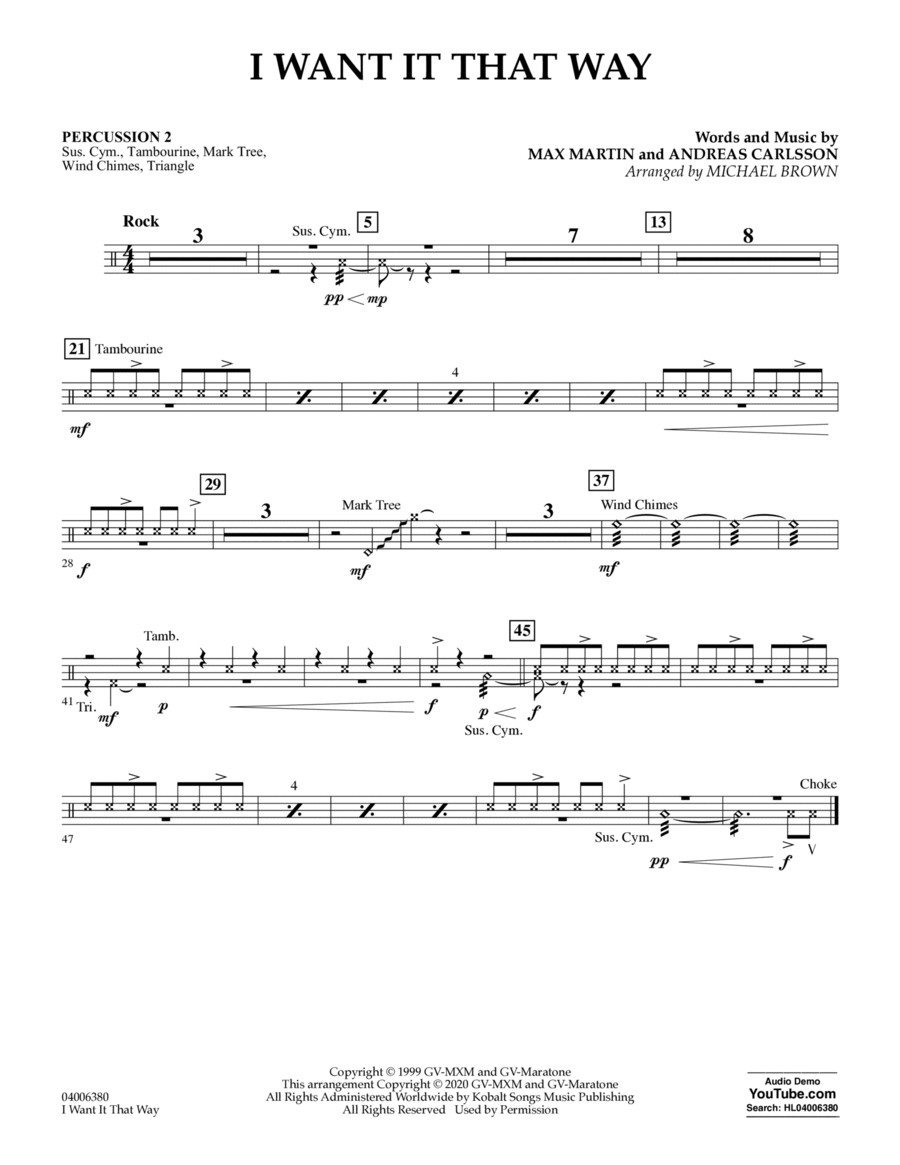 I Want It That Way (arr. Michael Brown) - Percussion 2