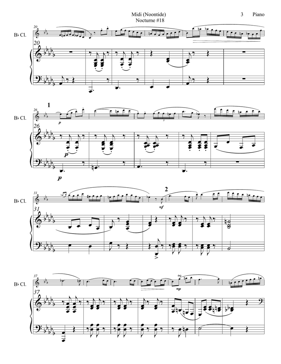 Midi (noontide) by John Field set for Bb clarinet and piano B-Flat Clarinet scores gallery preview page 3