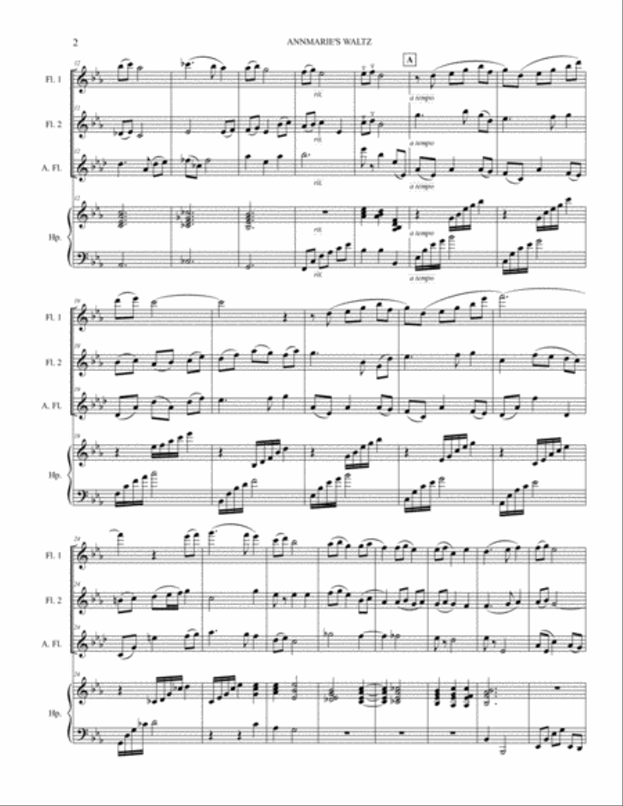 AnnMarie's Waltz (2 flutes, alto flute and harp) image number null