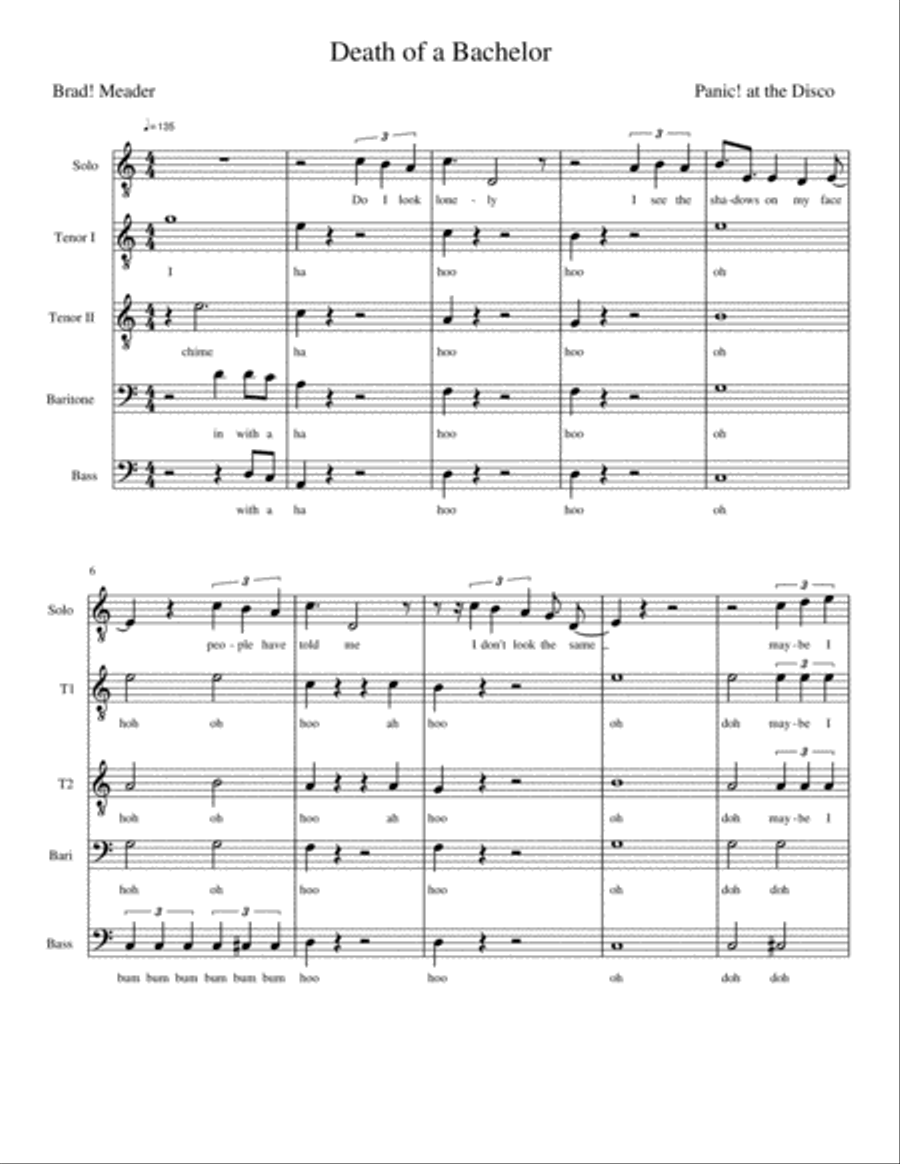 Death Of A Bachelor Death Of A Bachelor TTBB scores gallery preview page 1