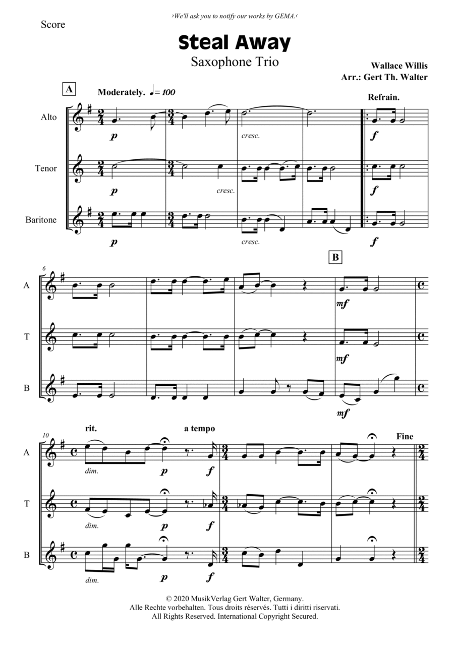 Steal Away Woodwind Quartet scores gallery preview page 1