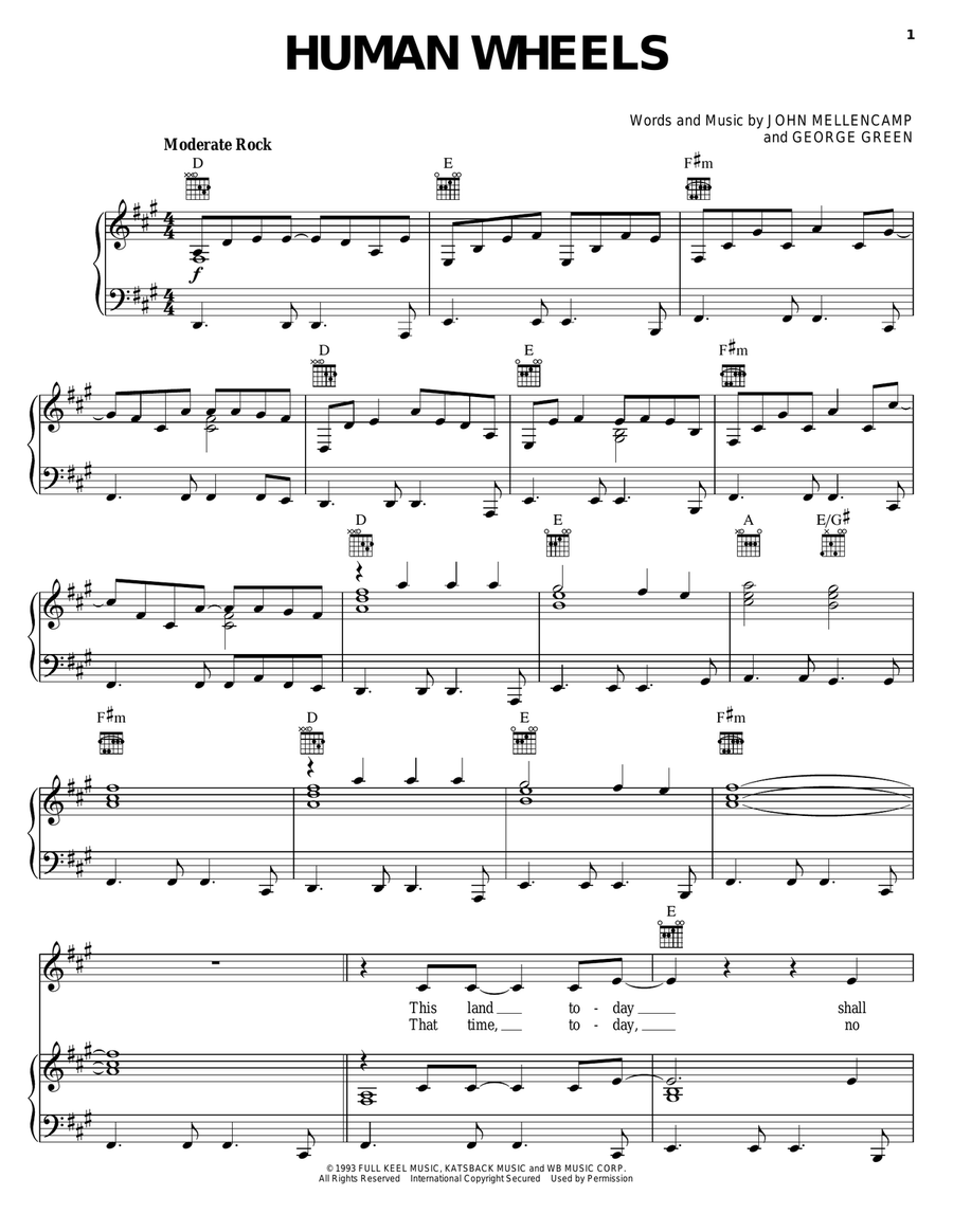 Human Wheels Piano, Vocal, Guitar scores gallery preview page 1