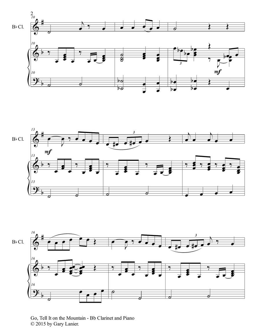 GO, TELL IT ON THE MOUNTAIN (Duet – Bb Clarinet and Piano/Score and Parts) Woodwind Duet scores gallery preview page 3