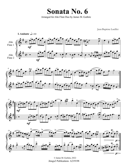 Loeillet: Sonata No. 6 for Alto Flute Duo image number null