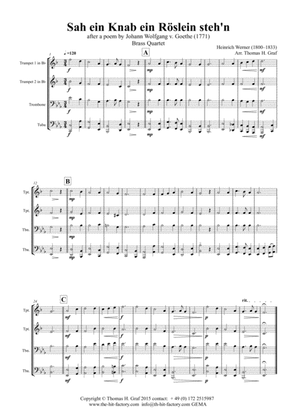 Book cover for Sah ein Knab ein Roeslein stehn - German Folk Song - Brass Quartet