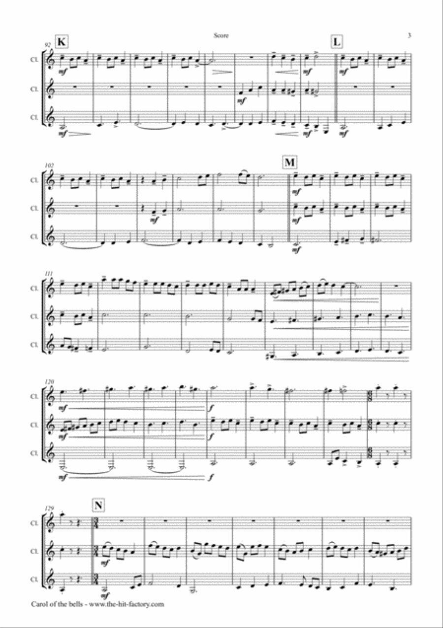 Carol of the Bells - Pentatonix style - Clarinet Trio Clarinet Trio scores gallery preview page 3
