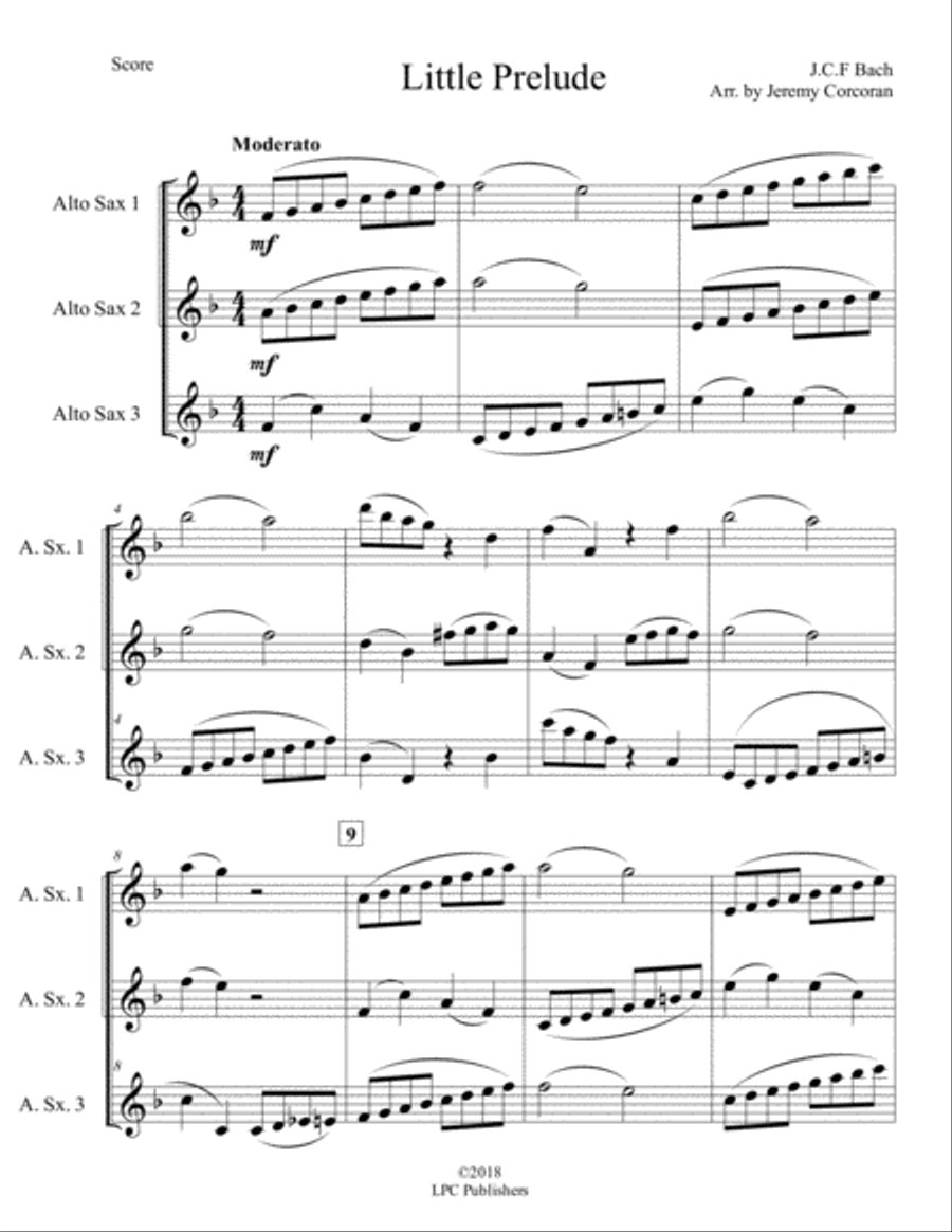 Little Prelude for Three Saxophones (AAA or AAT) Woodwind Trio scores gallery preview page 2