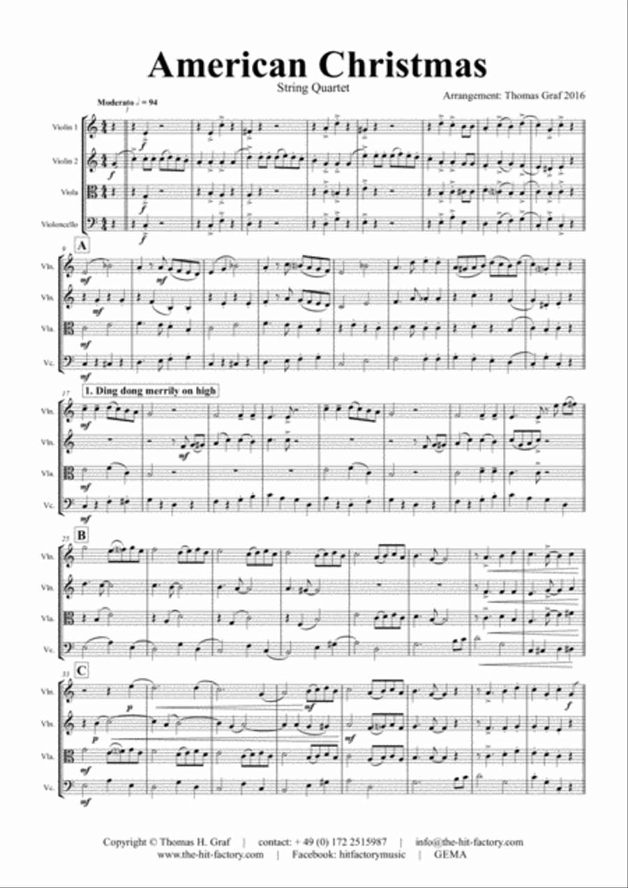 American Christmas - Mash up Rondo of best Christmas Songs - String Quartet String Quartet scores gallery preview page 2