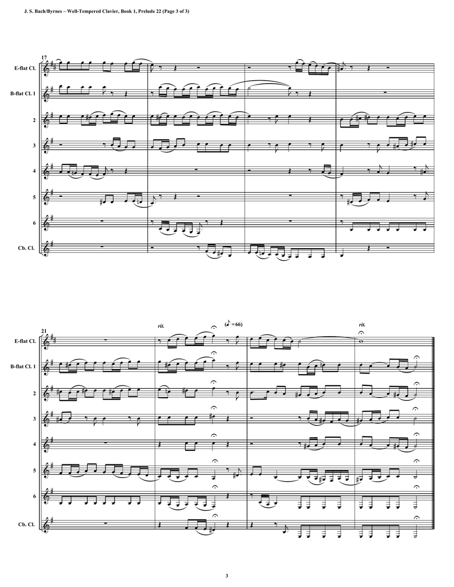Prelude 22 from Well-Tempered Clavier, Book 1 (Clarinet Octet) Woodwind Ensemble scores gallery preview page 3