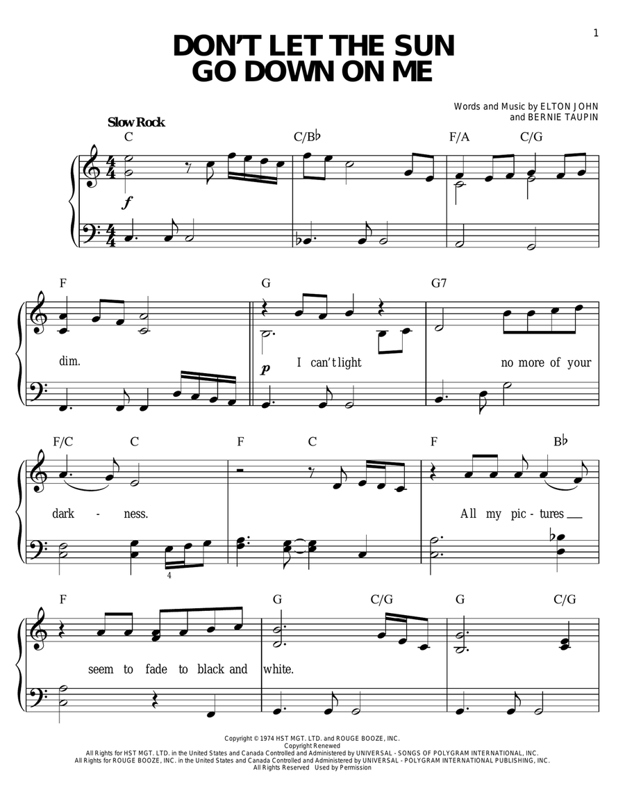 Don't Let The Sun Go Down On Me Easy Piano scores gallery preview page 1