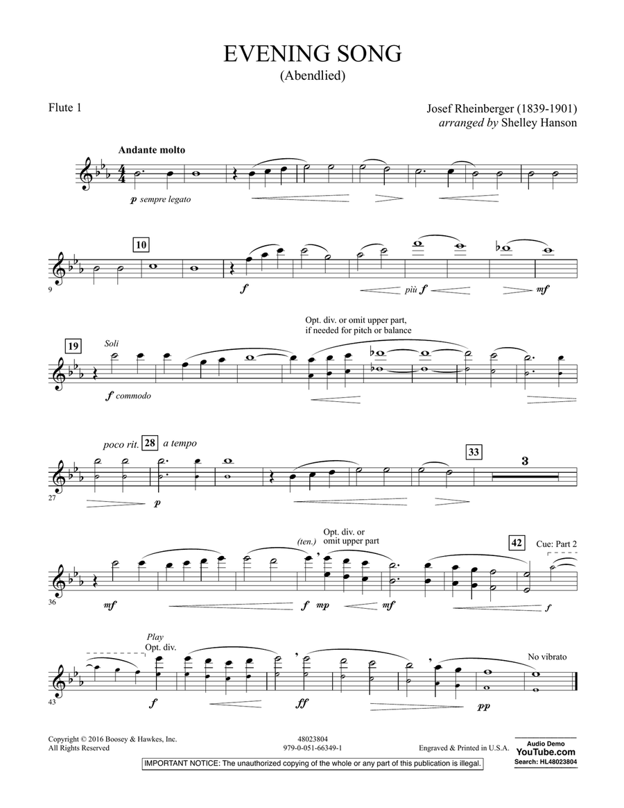 Evening Song (Abendlied) - Flute 1 Concert Band scores gallery preview page 1