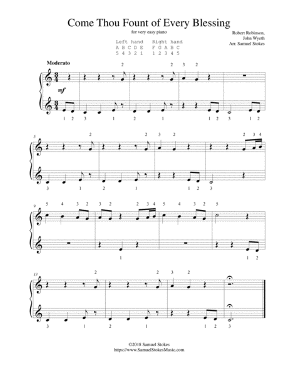 Come Thou Fount of Every Blessing - for very easy piano Easy Piano scores gallery preview page 1