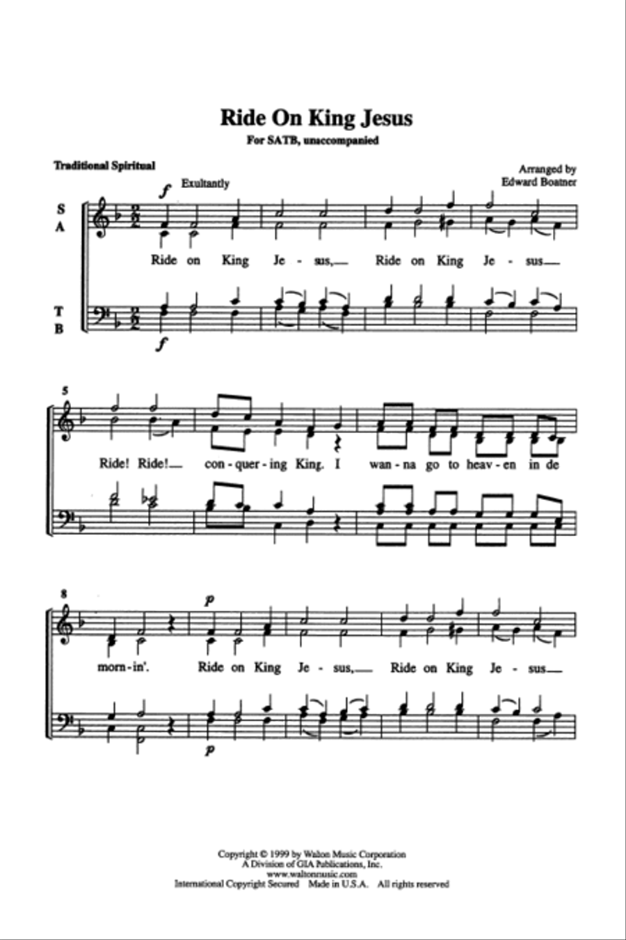 Ride On King Jesus Ride On King Jesus 4-Part scores gallery preview page 2