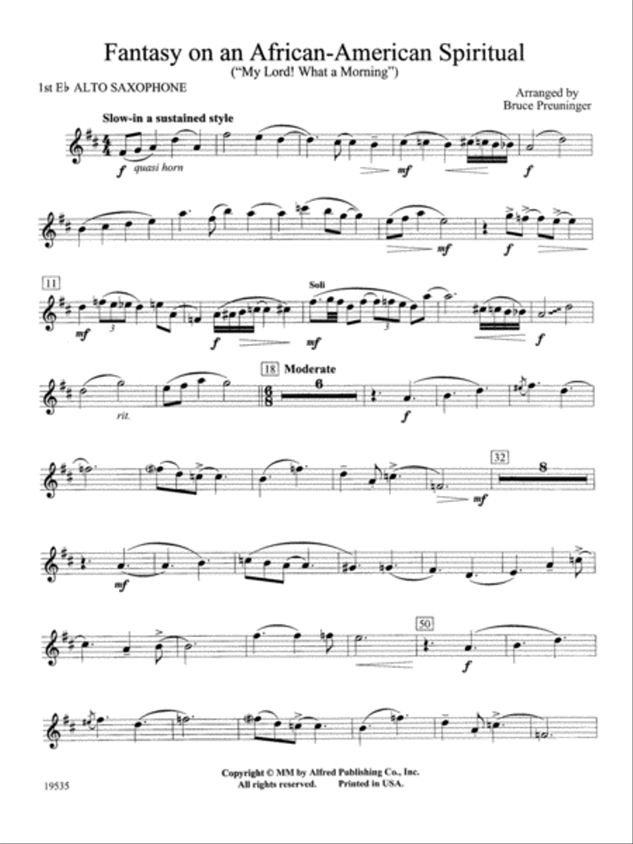 Fantasy on an African-American Spiritual: E-flat Alto Saxophone Concert Band scores gallery preview page 1