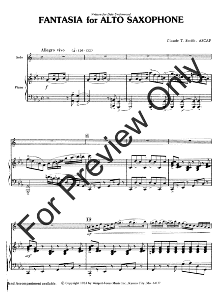 Fantasia For Alto Saxophone by Claude T. Smith Alto Saxophone
