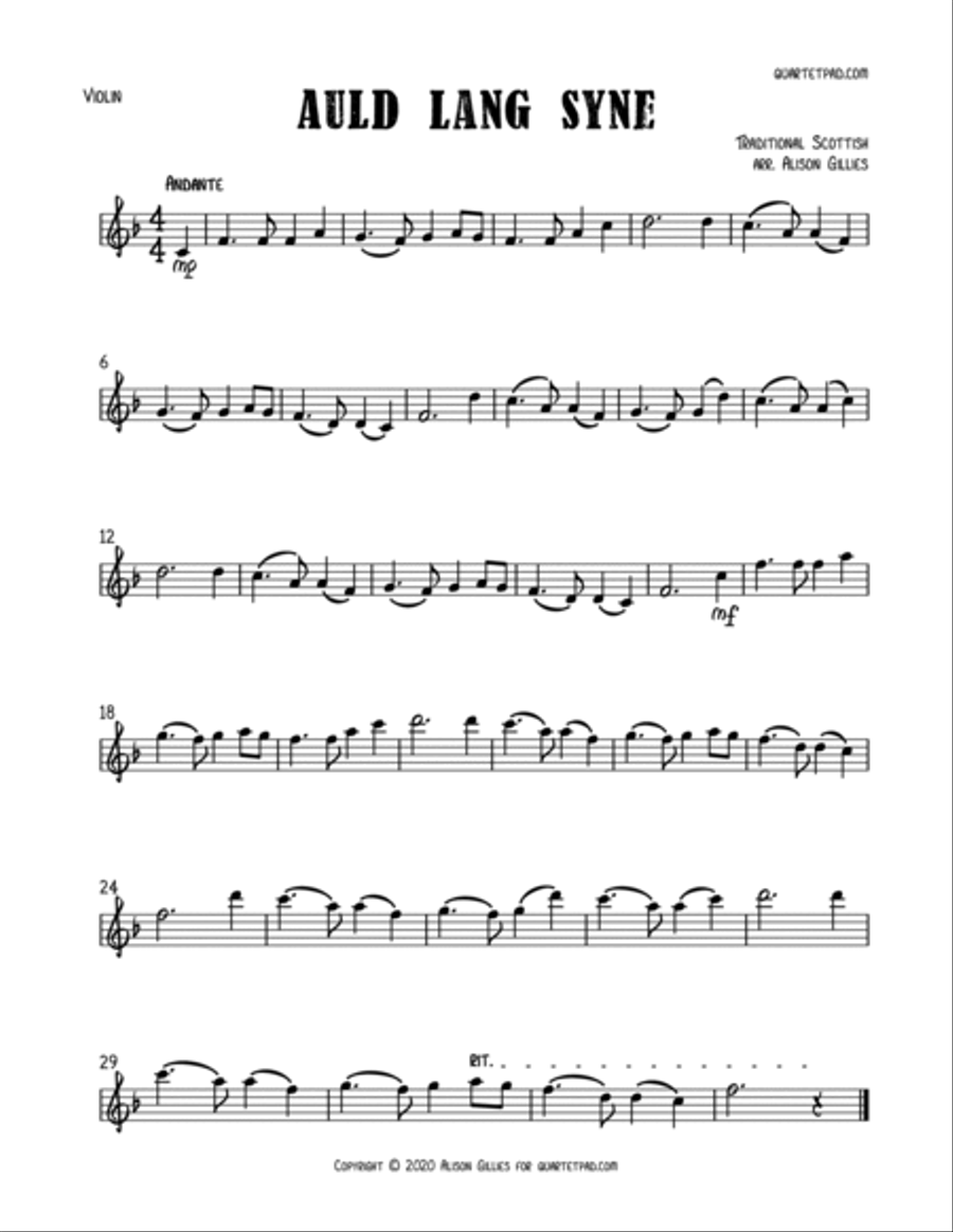 Auld Lang Syne - Violin & Cello Duet String Duet scores gallery preview page 2
