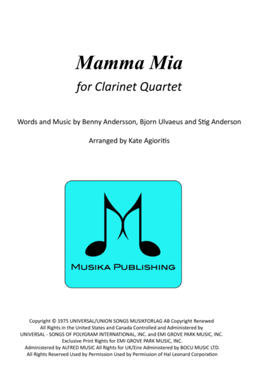 Mamma Mia Mamma Mia Clarinet Quartet scores gallery preview page 1