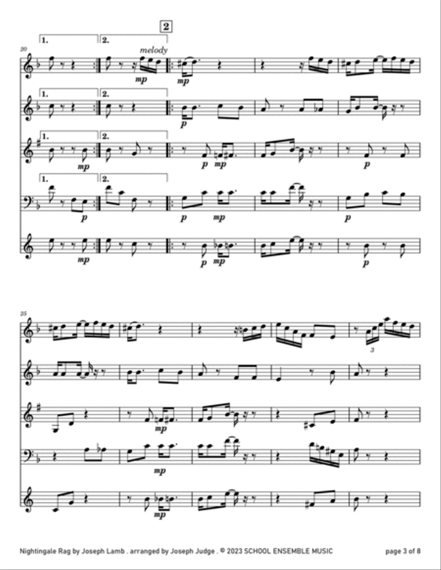 Nightingale Rag by Joseph Lamb for Woodwind Quartet in Schools Woodwind Quartet scores gallery preview page 3