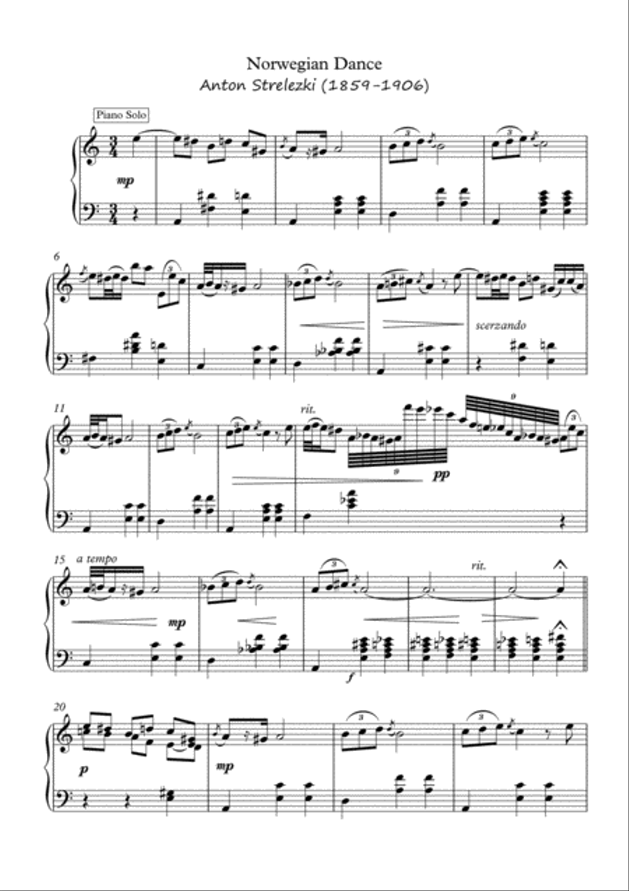 Norwegian Dance piano solo by Anton Strelezki (1859-1906) Piano Solo scores gallery preview page 1