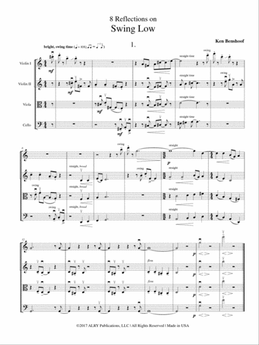 Eight Reflections on Swing Low for String Quartet String Quartet scores gallery preview page 2