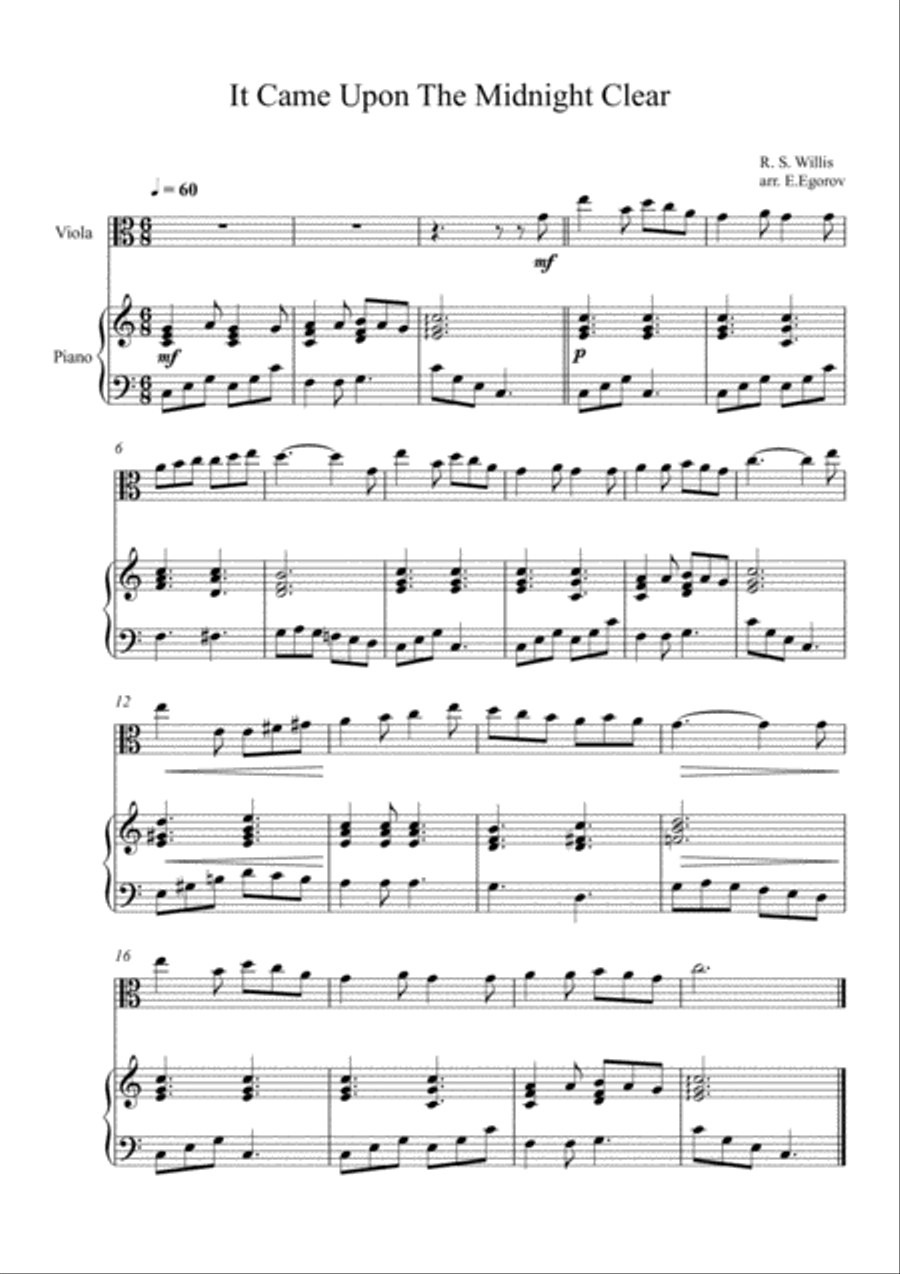It Came Upon The Midnight Clear, Richard Storrs Willis, For Viola & Piano Viola scores gallery preview page 1