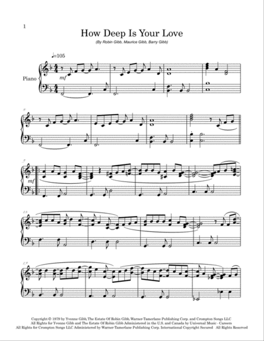 How Deep Is Your Love Piano Solo scores gallery preview page 2