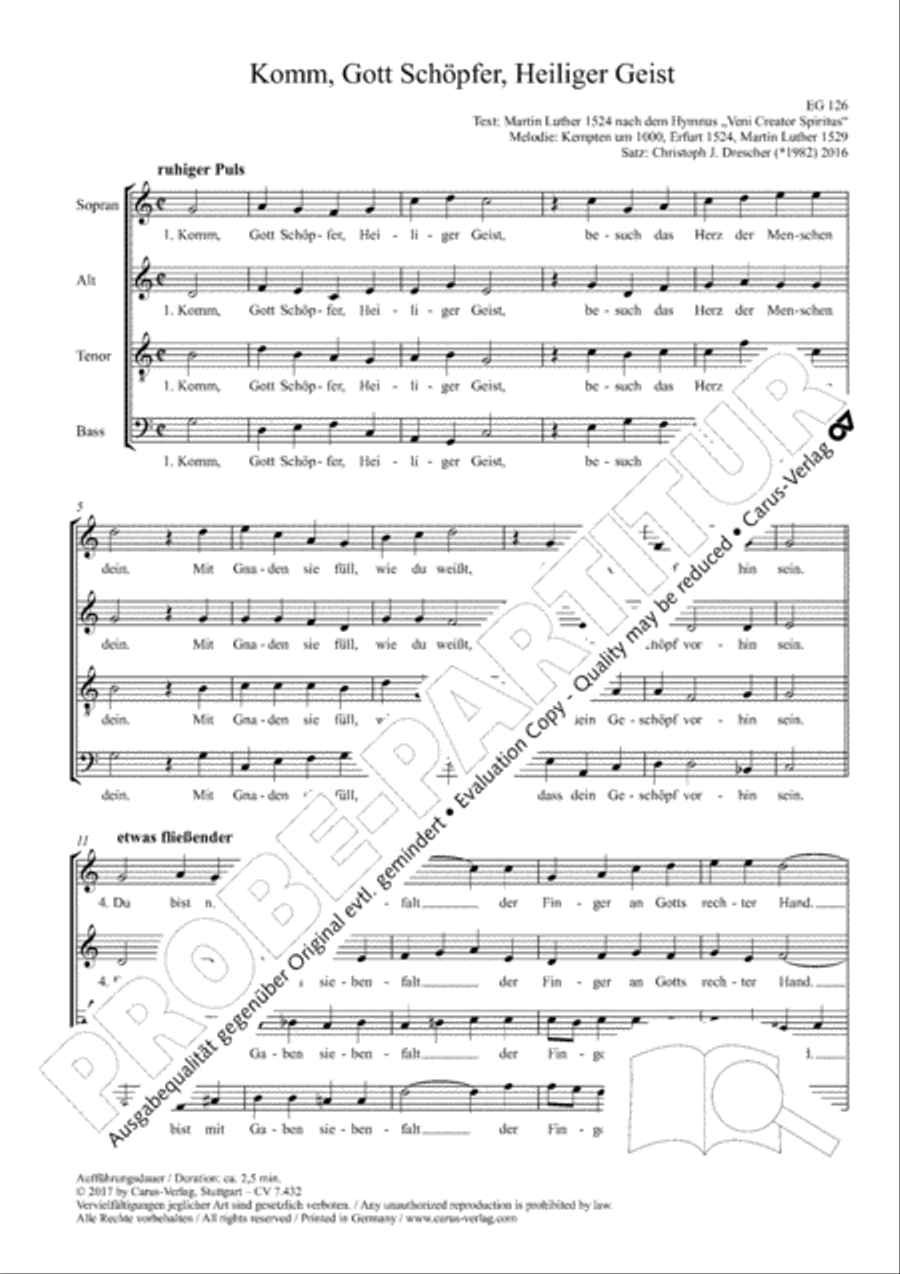 Come, Holy Ghost, our souls inspire (Komm, Gott Schopfer, Heiliger Geist) 4-Part scores gallery preview page 3