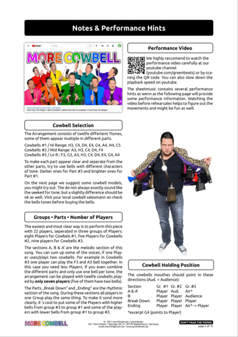 DON´T FEAR THE PIEPER / MORE COWBELL (Don´t Fear The Reaper) School and Community scores gallery preview page 2