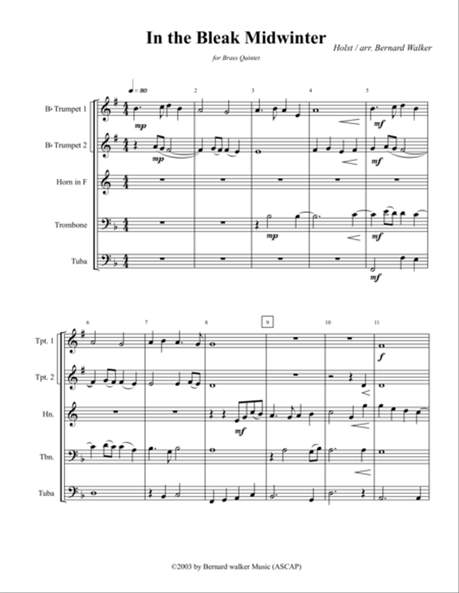 In the Bleak Midwinter Brass Ensemble scores gallery preview page 1